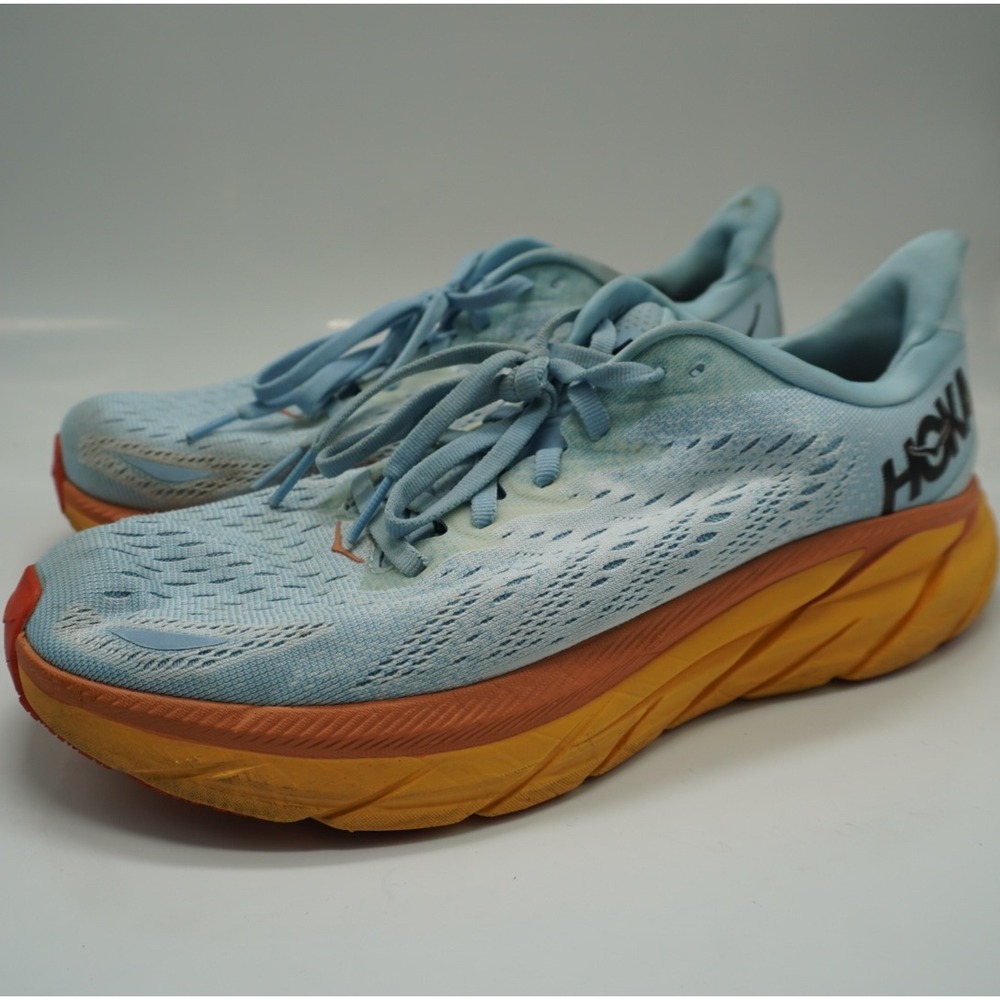 Hoka One One Clifton 8 Summer Song Ice Flow Orange Running Shoes Women 8.5D Wide